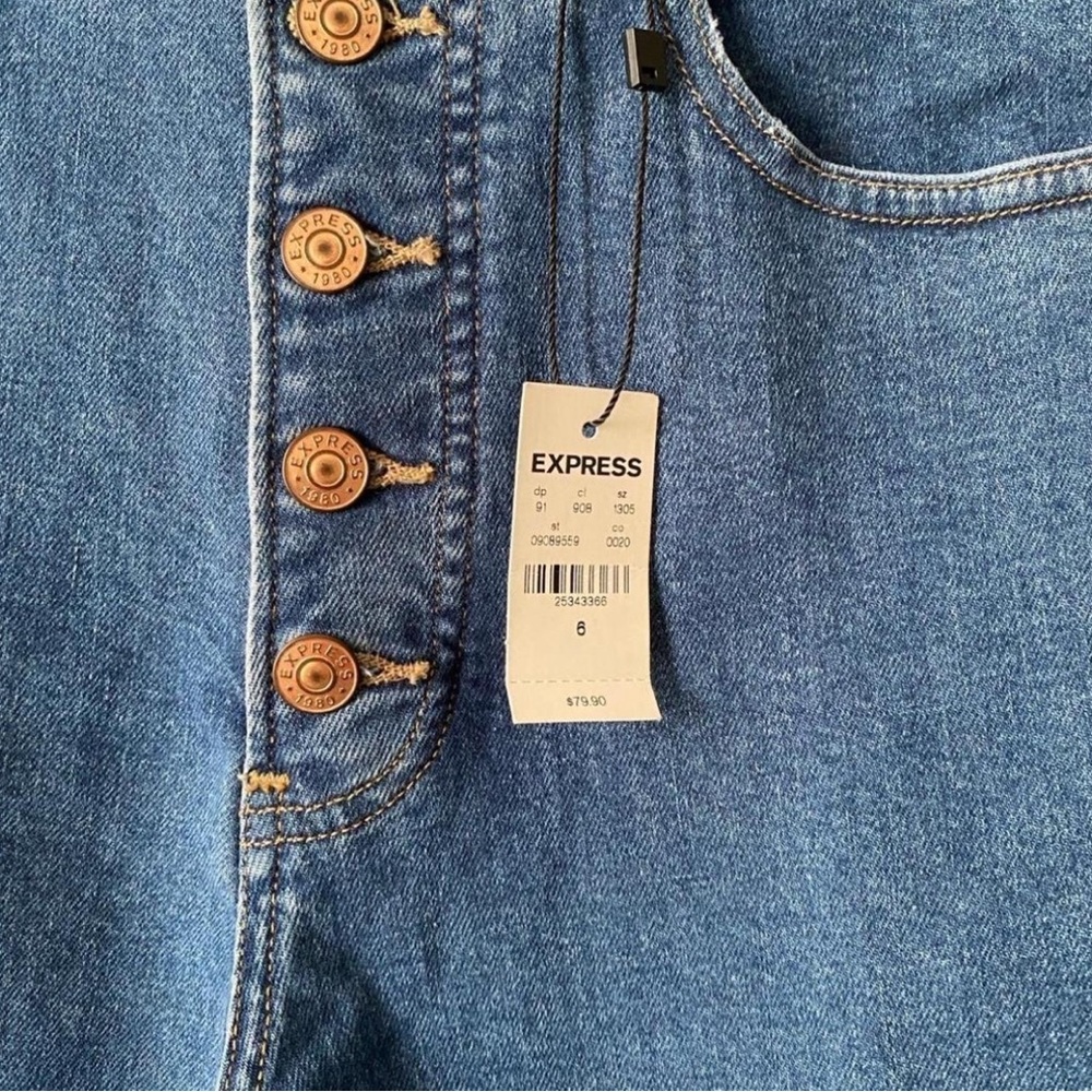 Express High Rise Button-Fly Jeans in Blue - Picture 3 of 3